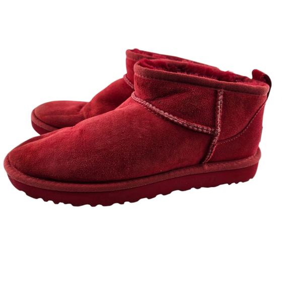 UGG Classic Ultra Mini Booties Women 7 Red Shortie Ankle Boots Comfort Shearling - Picture 5 of 9